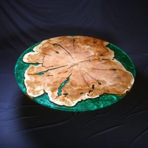 Giant Single Slab Maple Round River Table with Teal Epoxy