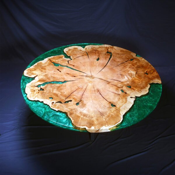 Giant Single Slab Maple Round River Table with Teal Epoxy - Image 2