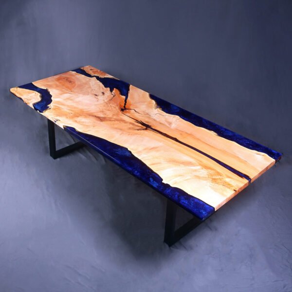 Single Slab Live Edge Maple Navy Blue River Table - Image 3
