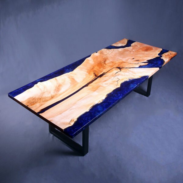 Single Slab Live Edge Maple Navy Blue River Table - Image 2