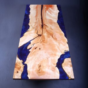 Single Slab Live Edge Maple Navy Blue River Table